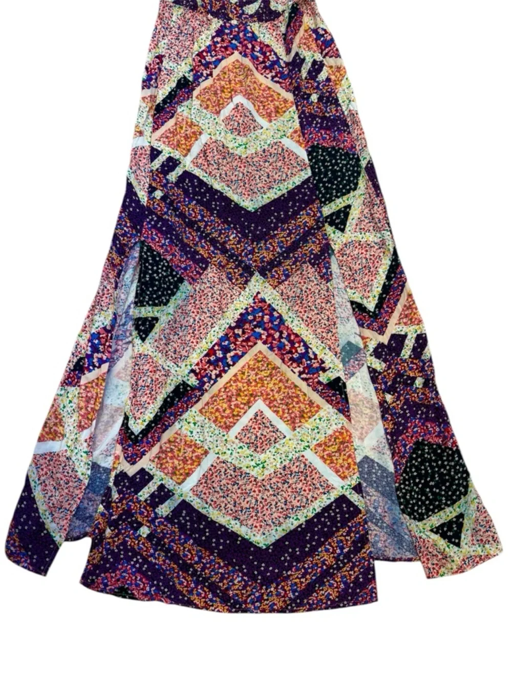 Colorful Sundress Side Slits Floral Slip Maxi Dress- Feminine, Hippie Boho S/M - Picture 6 of 11